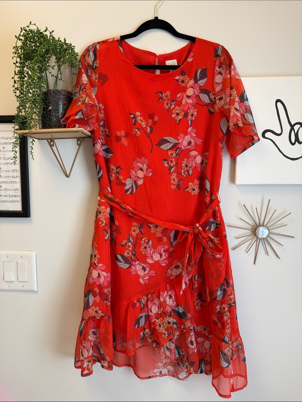 a new day Red Floral Tie-Waist Mini Dress